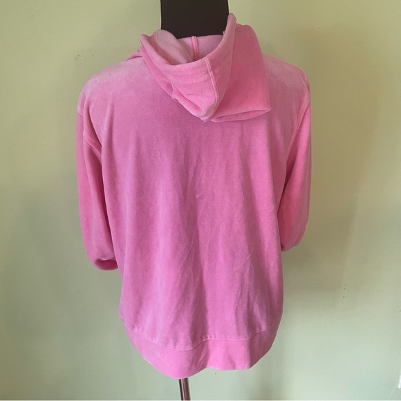 VINTAGE Y2K BALLET PINK QUILTED POCKET VELOUR ZIP HOODIE SIZE MEDIUM TRENDY - Picture 2 of 6